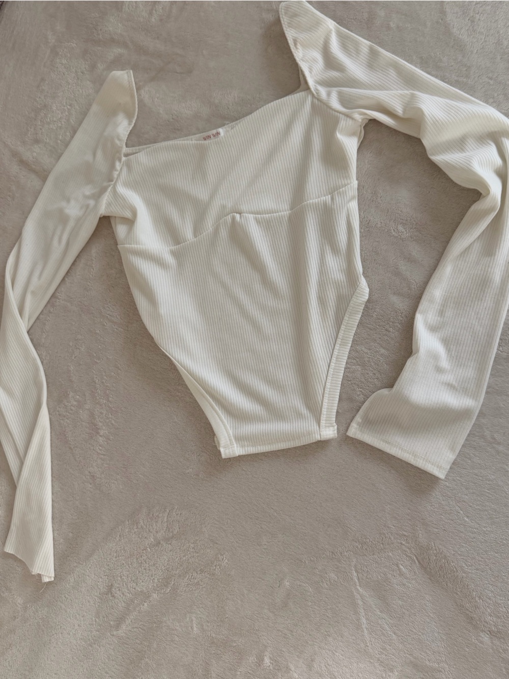 Ribbed Long-Sleeve White Bodysuit